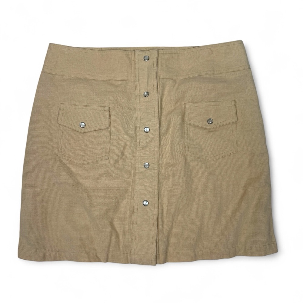 Go Fish Pearl‎ Snap Skirt Women’s Size Small 100% Linen Beige